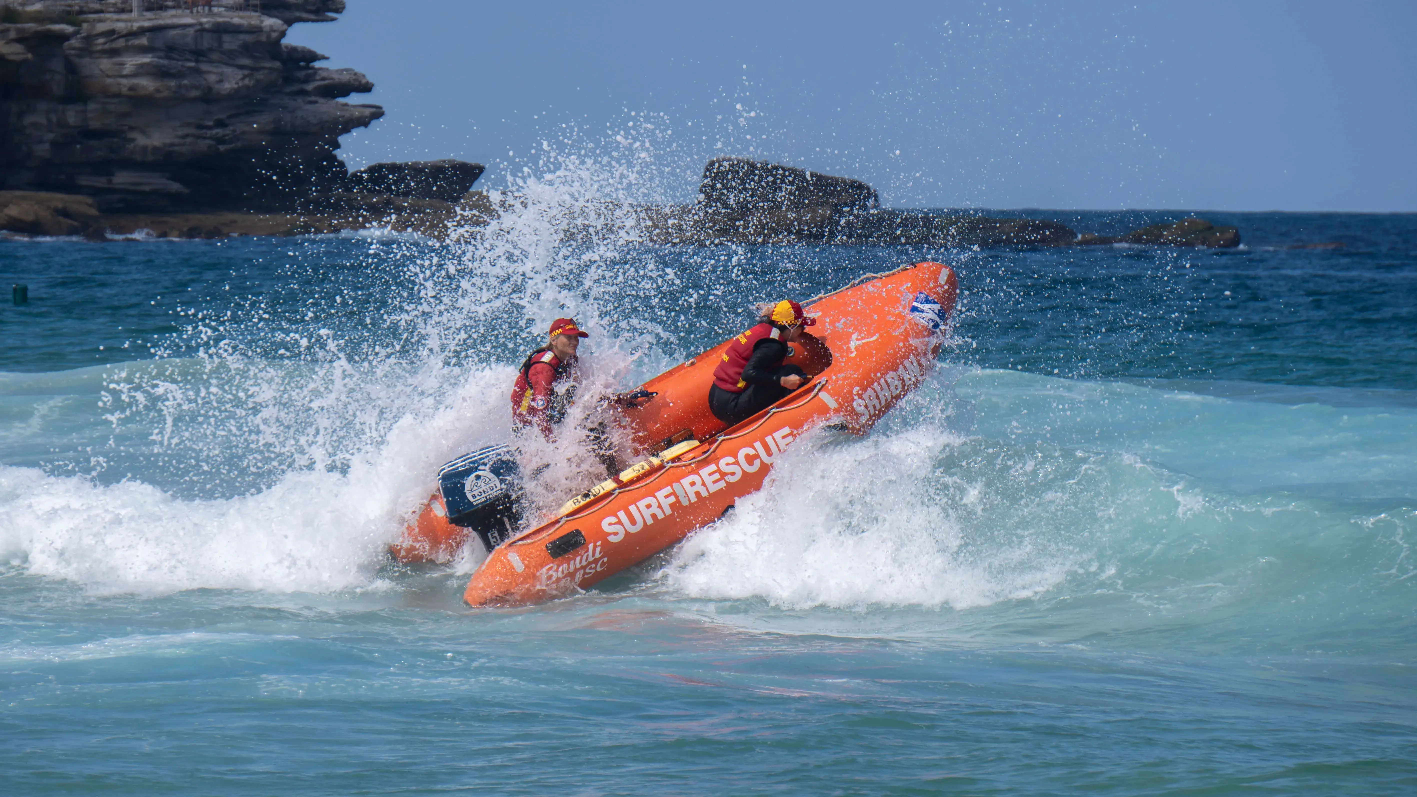 Bondi beach surf rescue boat in action