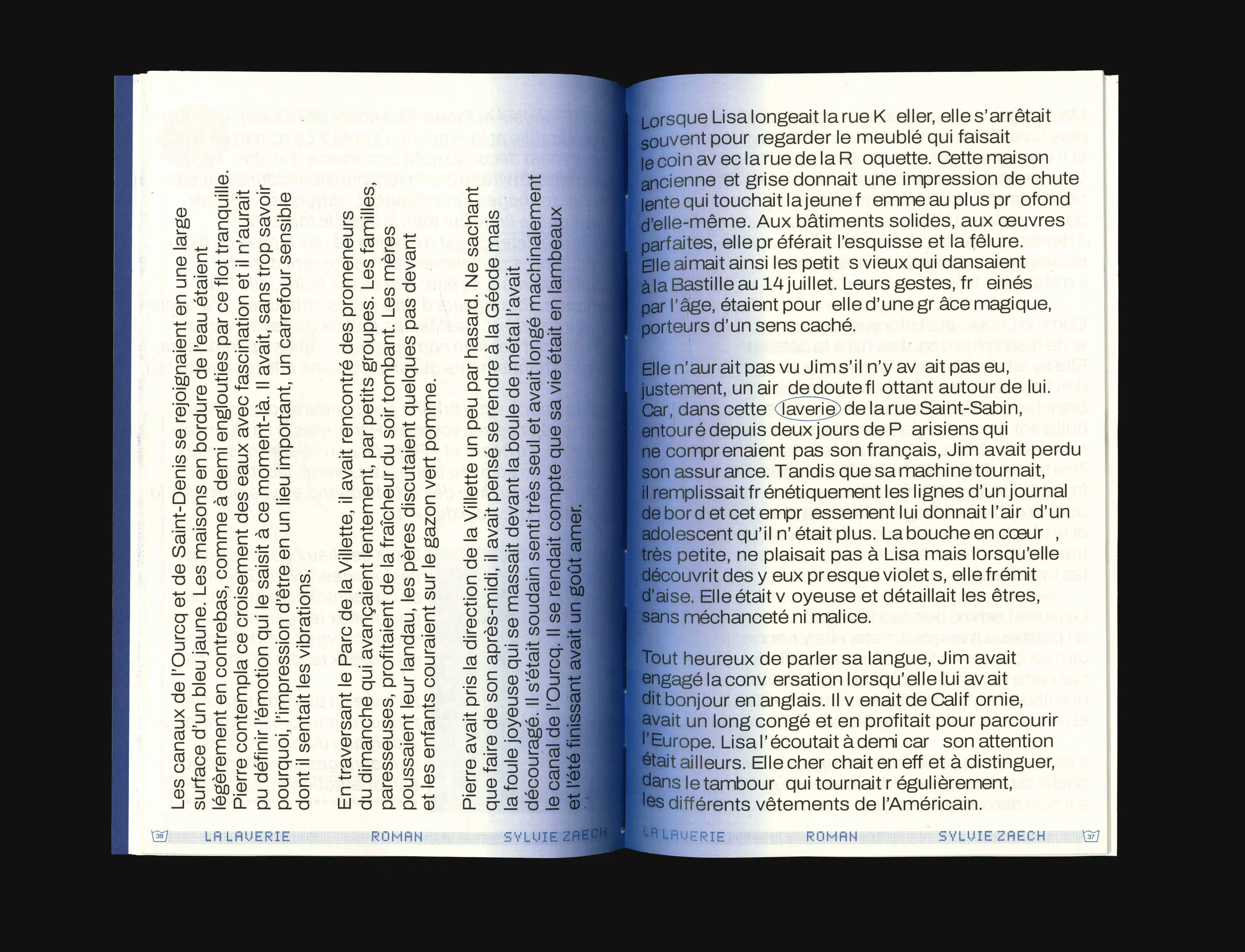 spread from roman: la laverie, written by Sylvie Zaech