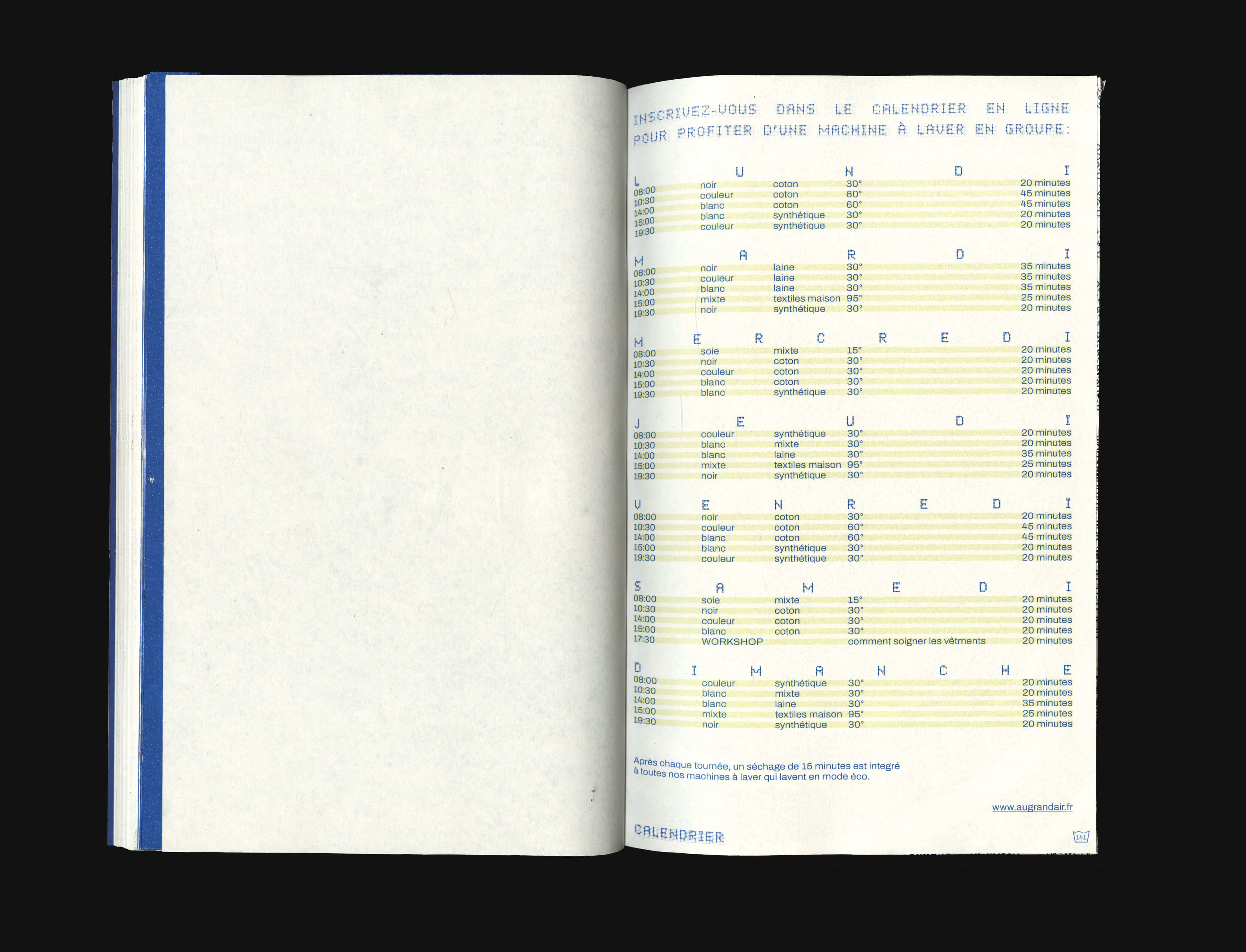 magazine spread: washing cycle, timetable